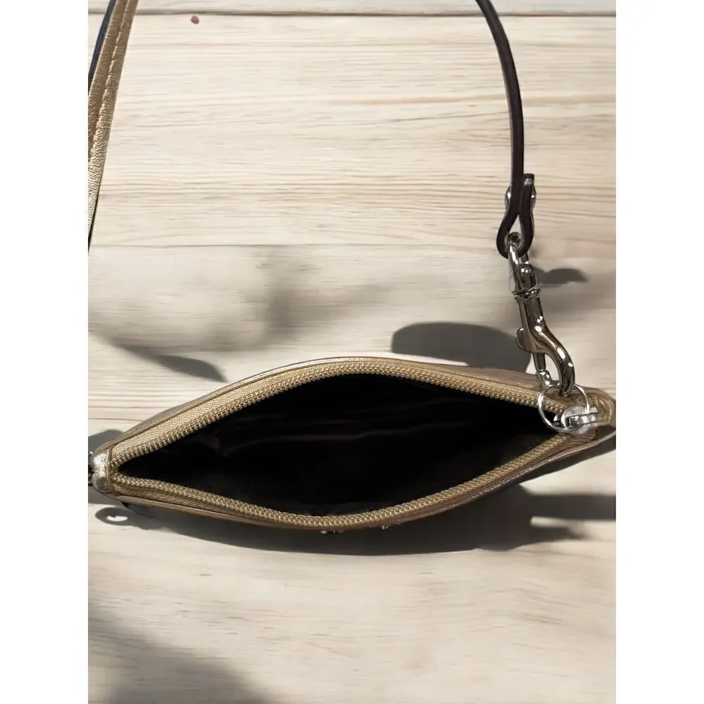 Coach Metallic Bronze Leather Perforated Wristlet